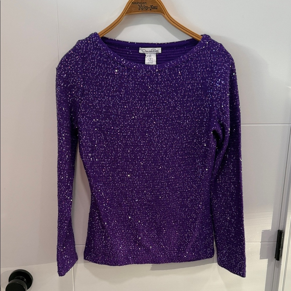 Dana Buchman Purple Sequin-Embellished Long Sleeve Top size medium
